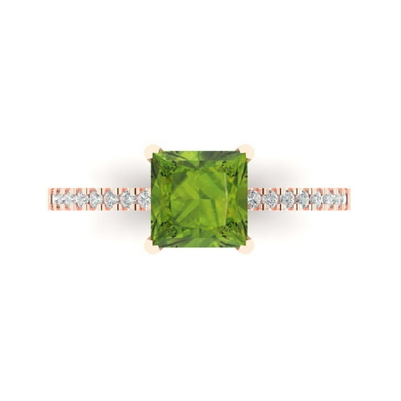 Solitaire with Accents Engagement Ring for Women - 1.62ct Natural Peridot in 18K Rose Gold Promise Ring