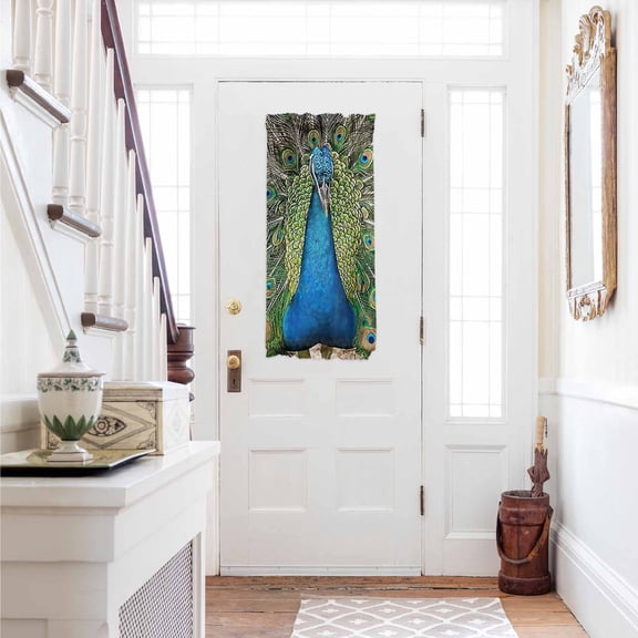 Peacock Feathers Door Curtains for Door Window, French Sidelight Front Back Door Curtains With Tieback, Contemporary Aesthetic Art Kitchen Rod Pocket Drapes Panel, 25"x40"