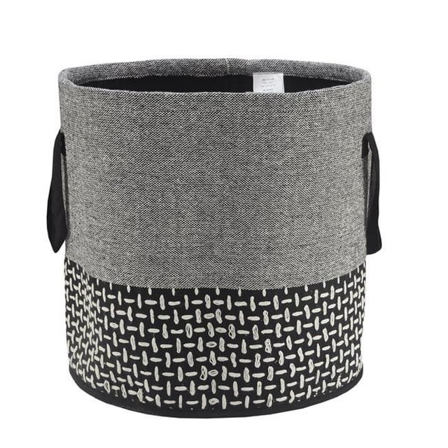 LR Resources BASKE16040BLK018H Panier de Rangement Moderne Brodé Monochrome - Rond