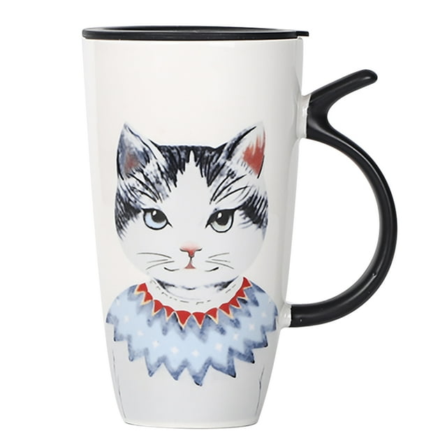 Ceramic Mug Fashion Cat Printed Milk Mug Coffee Mug Tea Mug with Lid