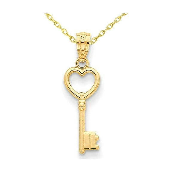 Gem & Harmony 14K Yellow Gold Key Heart Pendant Necklace with Chain for Women