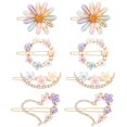 thumbnail image 1 of PAGOW 8 pinzas para el pelo lindas para mujeres y niñas, margaritas, corazón, luna, horquillas con purpurina, flores de cristal, pasadores de diamantes de imitación, joyas de metal hechas a mano, boda, 1 of 5