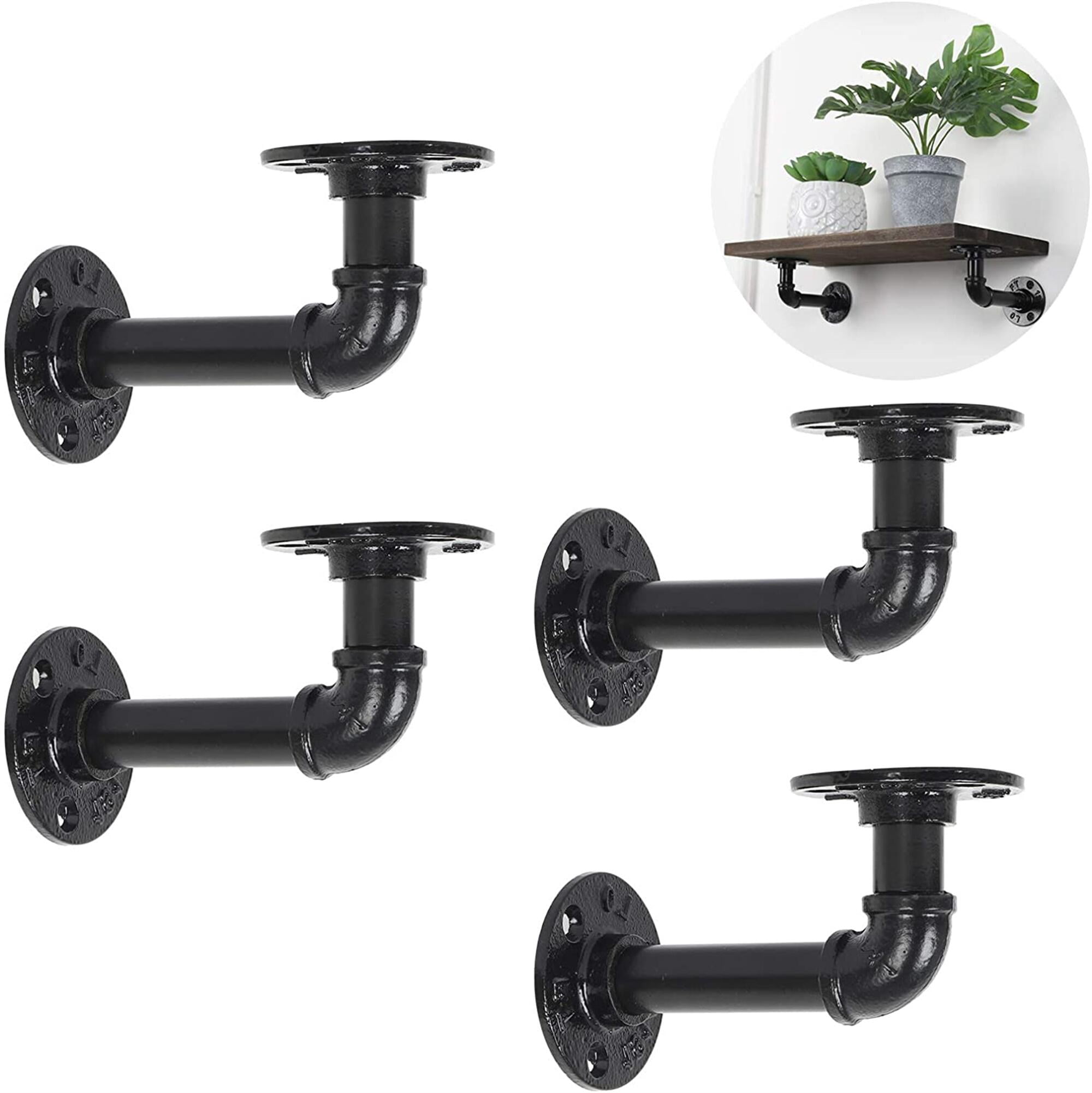 NEX Set of 4 Industrial Rustic DIY Wall Shelves Brackets Pipe Shelf Brackets, Black