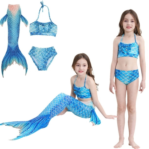 Traje de bano para ninos Traje de bano Bikini de sirena Traje de bano de cola de pez Traje de bano para ninos Azul 140 Nikou moderno Walmart en linea