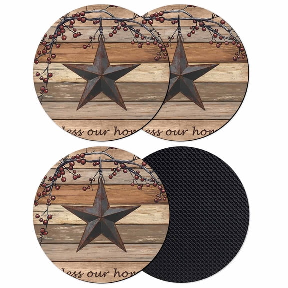 Texas Star Vintage Coasters Set of 4, Absorbent Coasters for Drinks, Berry Dark Brown Wooden Coaster for Desk Coffee Table Protection, Home Decor House Warming Gifts 4"