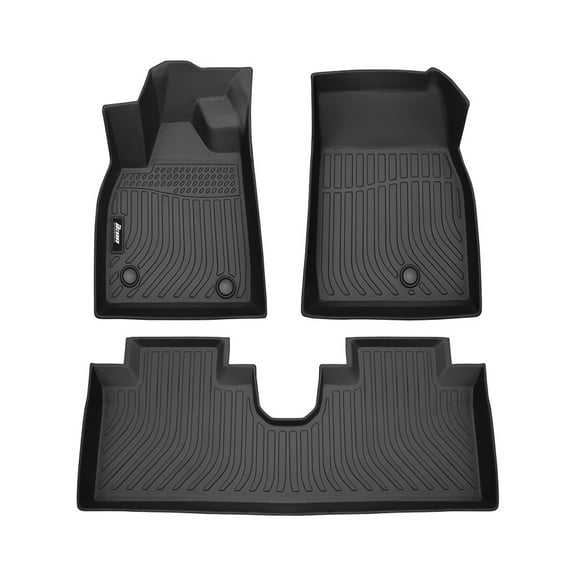 Ikon Motorsports Floor Mats Compatible With 2021-2025 Ford Mustang Mach-E 3D Molded Car Carpets 1st 2nd Row Front Rear Protection Pad 3PC Set TPE Thermo Plastic Elastomer All Weather Liner Protector