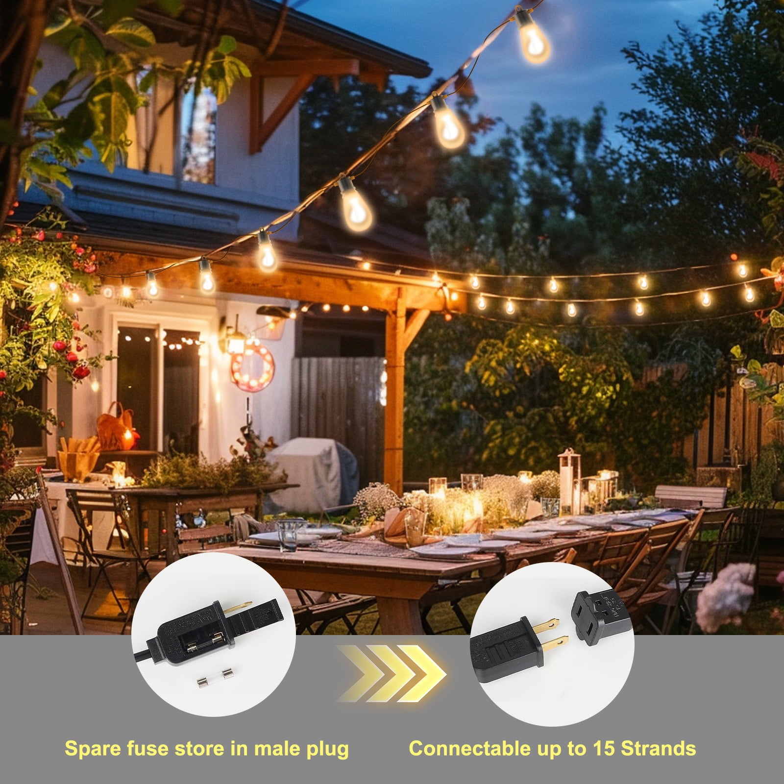 Licoopr 100FT Outdoor String Lights shatterproof Patio Lights,30+3 Edison LED Bulbs for Backyard,Garden,Porch