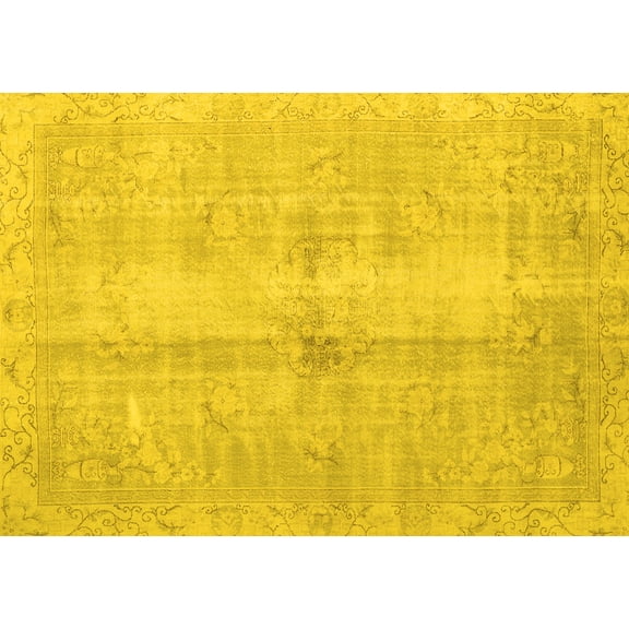 Ahgly Company Machine Washable Indoor Rectangle Persian Yellow Traditional Area Rugs, 5' x 7'