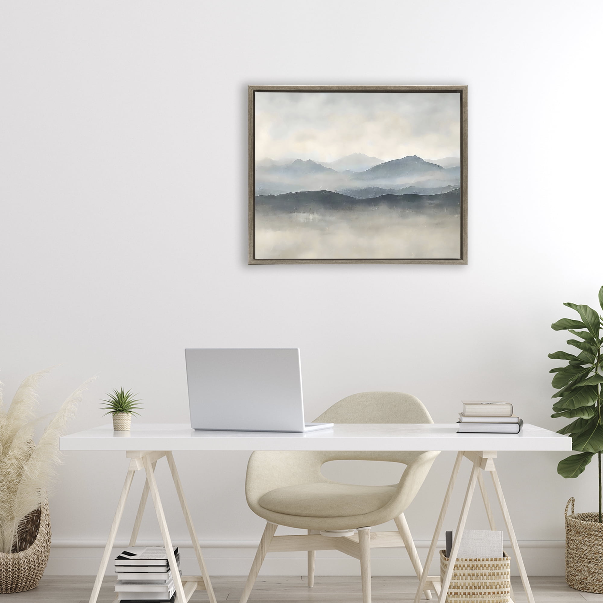 Stupell Industries Misty Muted Mountainscape Brown Framed Floater Canvas Wall Art, design by Riley B