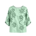 thumbnail image 7 of Womens Summer Tops 100% Cotton Fashion Casual Embroidery Round Neck 3/4 Sleeve Spring Blouse Tops, 7 of 7