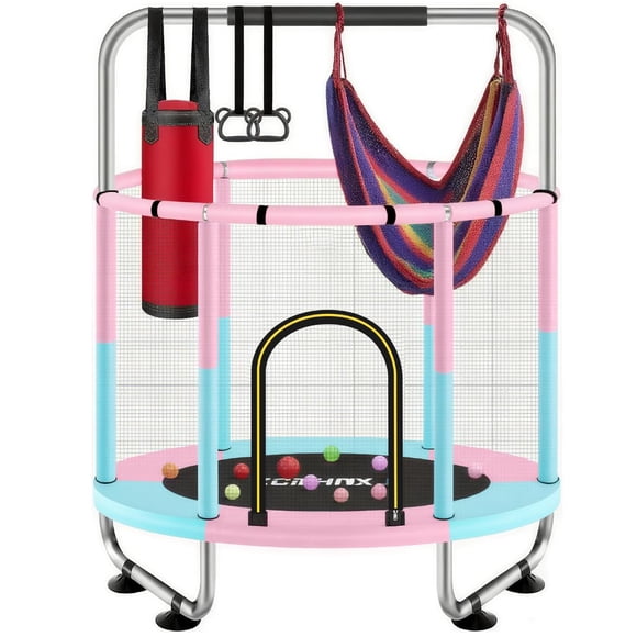 Trampolín Infantil de 55 Pulgadas – Certificado – Mini Trampolín con Red de Seguridad – 181 kg – Ajustable – Interior y Exterior