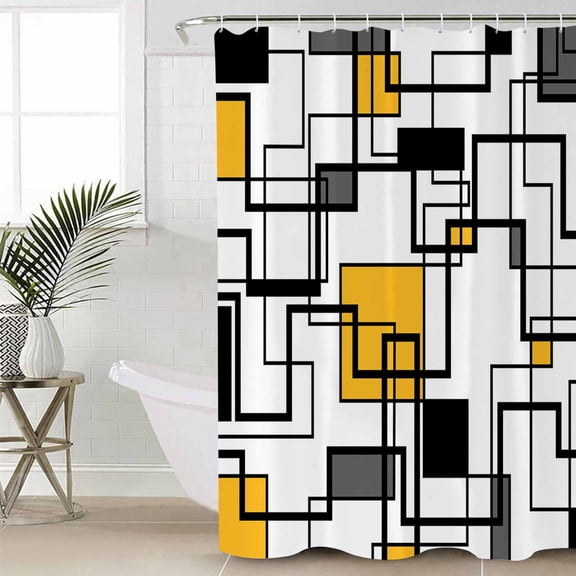 Shower Curtain for Bathroom Abstract Geometric LineWaterproof Bath Curtains Shower Curtains with Hooks,Classic Yellow Black CheckBathroom Curtain Privacy Drapes for Bathtubs Toilet 36x72in