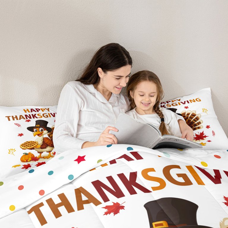 Thanksgiving King Size Sheet Set – Turkey Pumpkin Pattern Microfiber Bedding | 4 PC Deep Pocket Wrinkle-Free Sheets