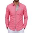 thumbnail image 2 of Asxite Mens Fall Tops Winter Spliced Casual Pocket Lapel Collar Long Sleeve Shirts, 2 of 6