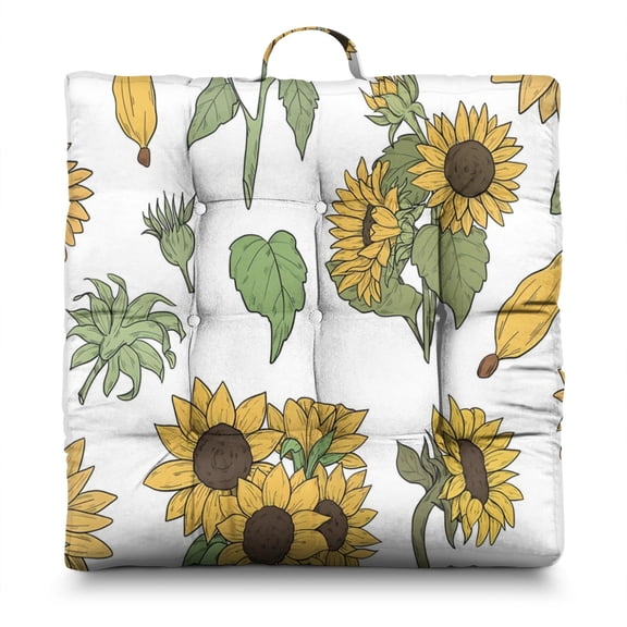 Artistic Sunflower Pattern Floor Pillow - 4.7" Thick Zabuton with Skin-Friendly Fabric for Long Sessions