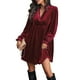thumbnail image 2 of Vestido Elegante Retro Corto Holgado con Escote en V y Larga de Terciopelo de Color Liso para Mujer, Ropa de Moda para Otoño e Invierno. Vino Tinto M, 2 of 9
