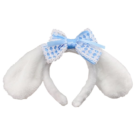 Furry Rabbit Ears Headband Bow Hair Bunny Ear Headwear for Girls Women Party Accessory, 30 cm, Blue