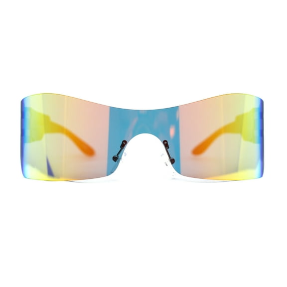 Retro Oversize Shield Color Mirror Wrap Around Sport Sunglasses Black Orange Mirror