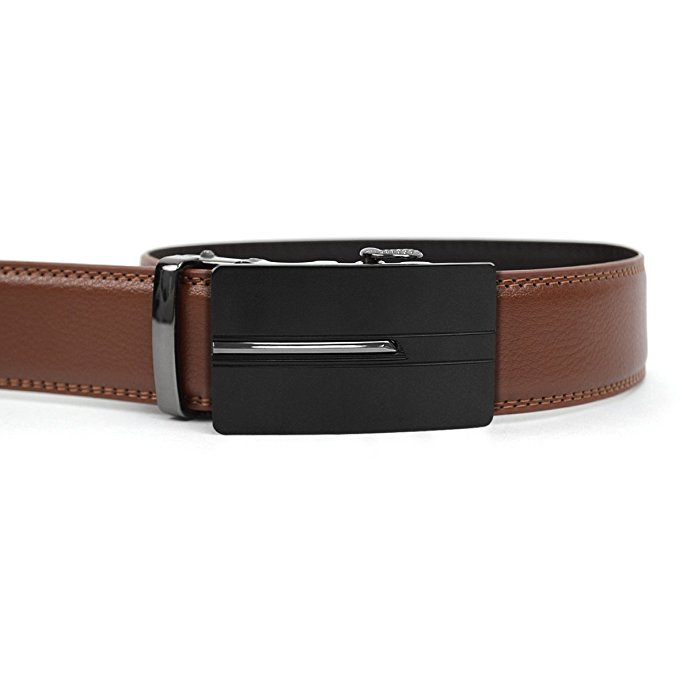 Men/’s Leather Ratchet Belt with Central Path Automatic Buckle