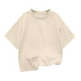 thumbnail image 4 of Zanarzt Toddler Girls Short Sleeve Tops Tee Baby Girls Short Sleeve T Shirts Toddler Crewneck Shirts Cotton Tee Tops Summer Clothes Beige,5-6 Years, 4 of 4