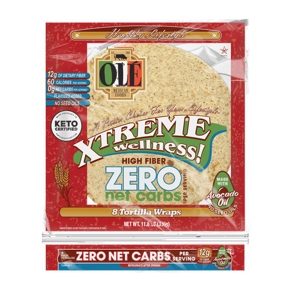 Olé Xtreme Wellness® ZERO Net Carbs | 8" Size Flour Tortillas |Zero Net Carbs |Keto Certified | 11.8 oz.| 8 Count (Pack of 4)