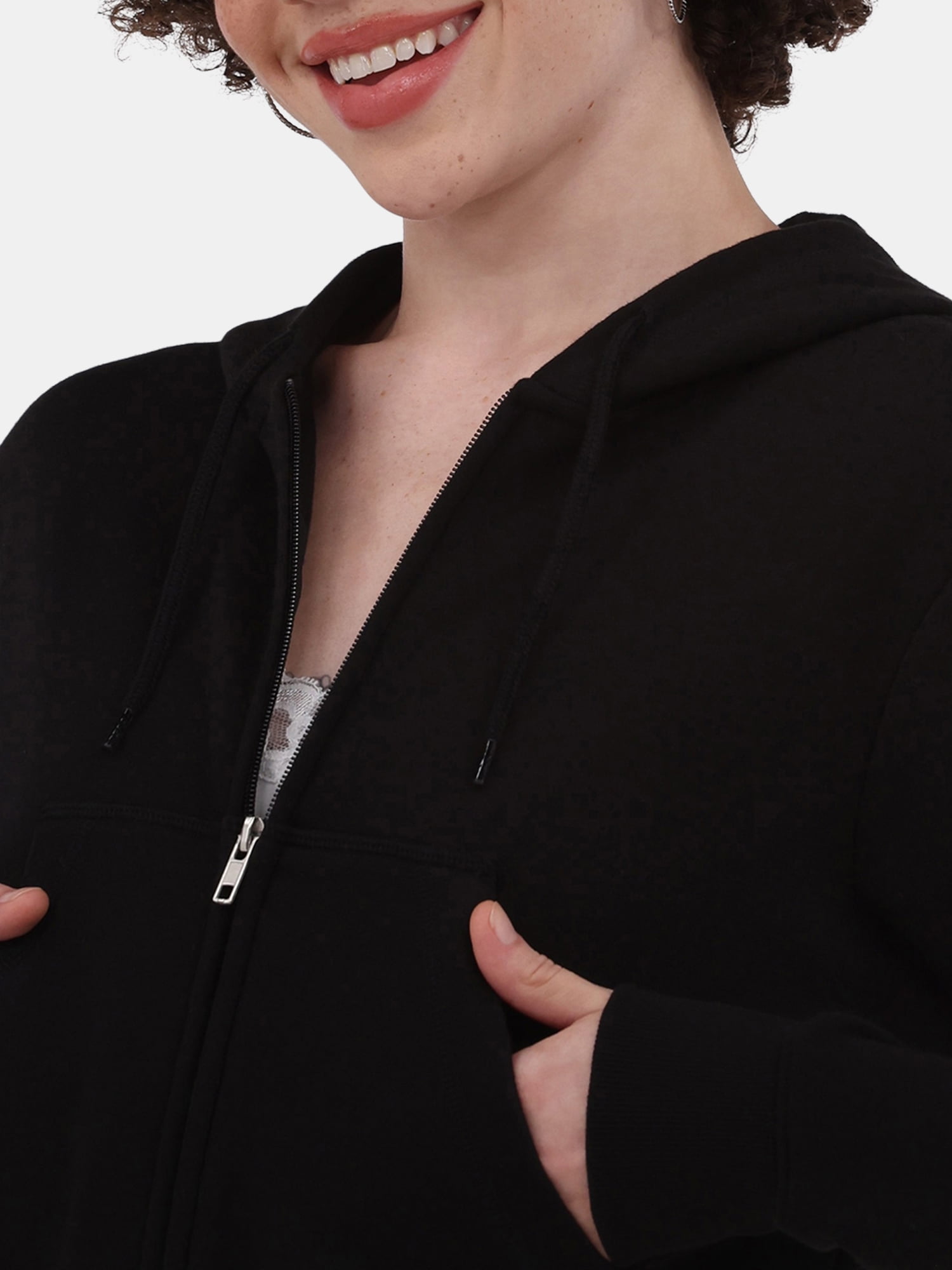 No Boundaries Cropped Fleece Zip Hoodie, Women’s