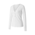 thumbnail image 2 of hirigin Women's Ribbed Knit Tops, Long Sleeve Deep V Neck Button Front Solid Color T-Shirts, 2 of 9