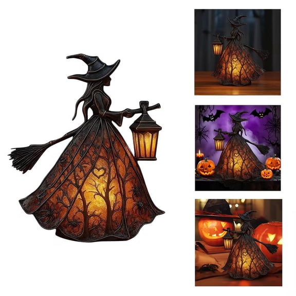 Halloween Witch Lamp, Light Up Witch Figurine, Spooky Table Night Light for Halloween Decoration, Stained Gothic Witches Led Lamp, Holiday Decorations for Bedroom
