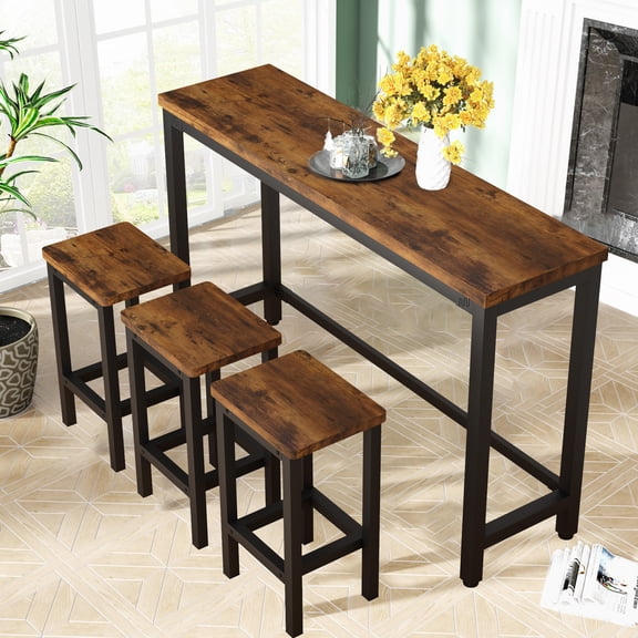 enyopro Kitchen Table Set for 3, Wooden Dining Table Set, Modern Pub Table Set with Metal Frame Dining Room Table and Stools Set for Bar/Breakfast Nook/Living Room, JA1881