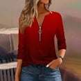 thumbnail image 2 of FRSASU Women's Long Sleeve Top Gradient Zipper Round Neck Work Shirts Loose Fitted Dressy Blouses Wine S(S), 2 of 5