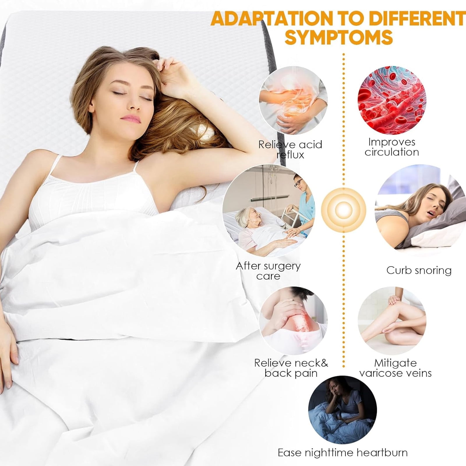 Nextay Wedge Pillow, 7.5 Inch Soft Breathable Foam Pillow for Relieving Neck & Back Pain, Improving Circulation and Relieving Acid Reflux, White & Grey