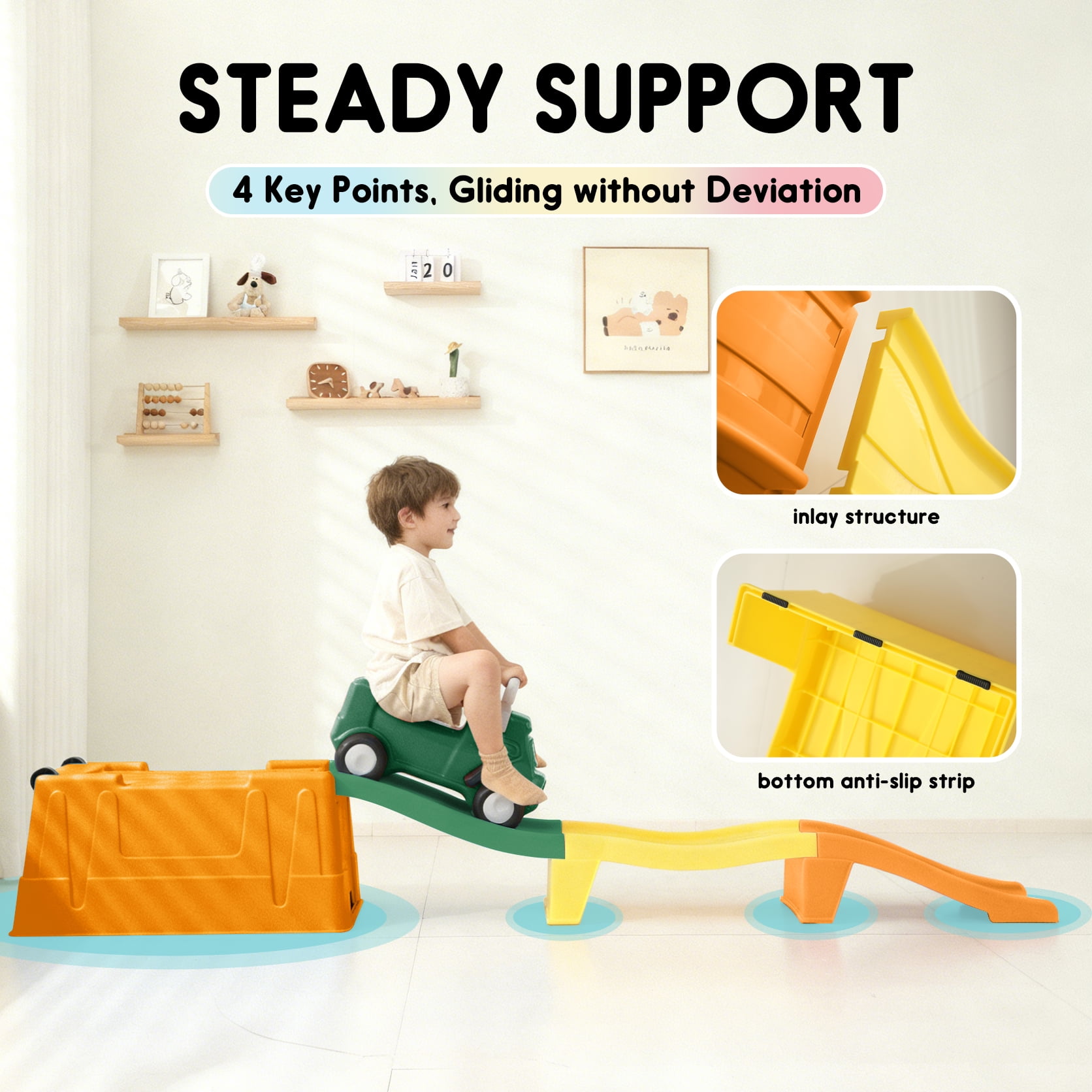Up & Down Roller Coaster，Kids Ride On Toy，Toddler Push Car with Assembled Race Track & Storage Base Box, Indoor Outdoor Playset