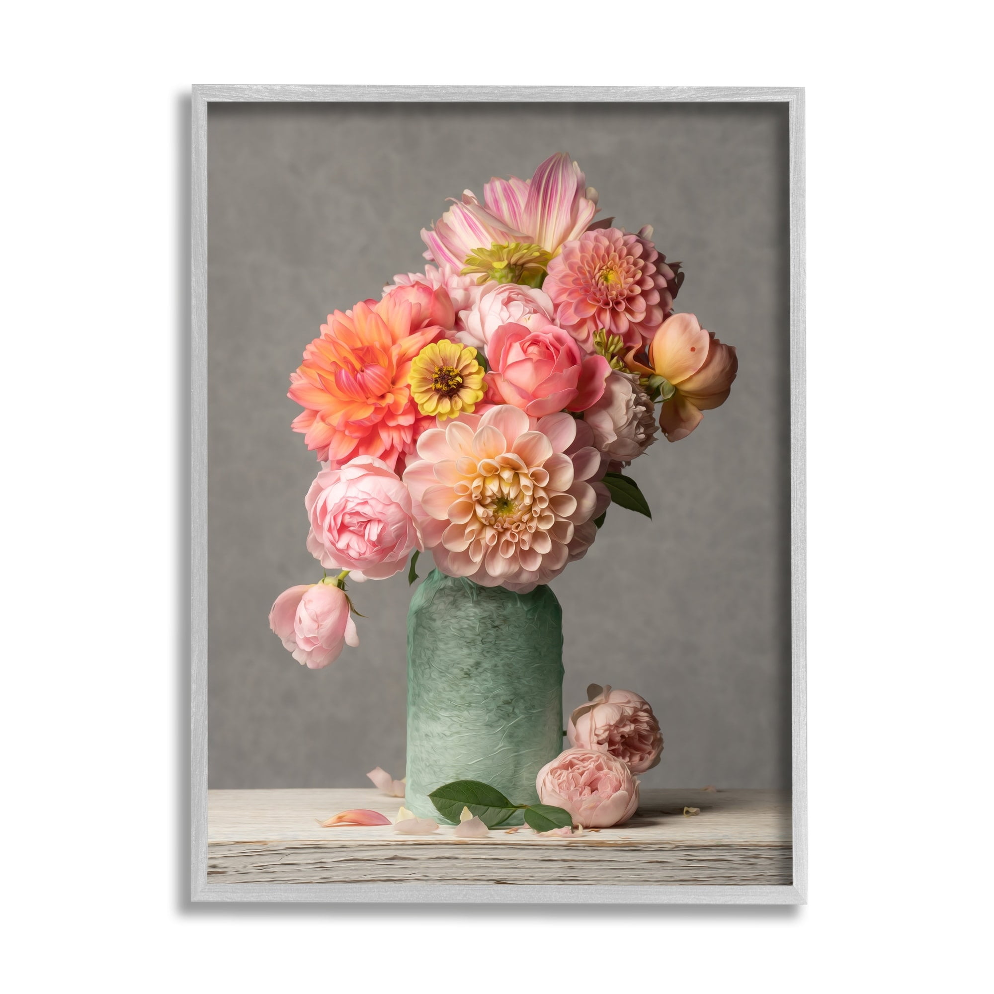 Stupell Industries Mixed Pink Dahlia Bouquet Botanical & Floral Photography Gray Framed Art Print Wall Art