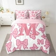 thumbnail image 2 of Castle Fairy Child Boys Girls Pink Bow Personalized Initial M Bedding Comforter Set 7-Piece,Dreamy Princess Bow-Tie King Bedding Sets,Cute Bowknot Bow Ultra Soft Bed Sheets,Lightweight Room Decor, 2 of 8