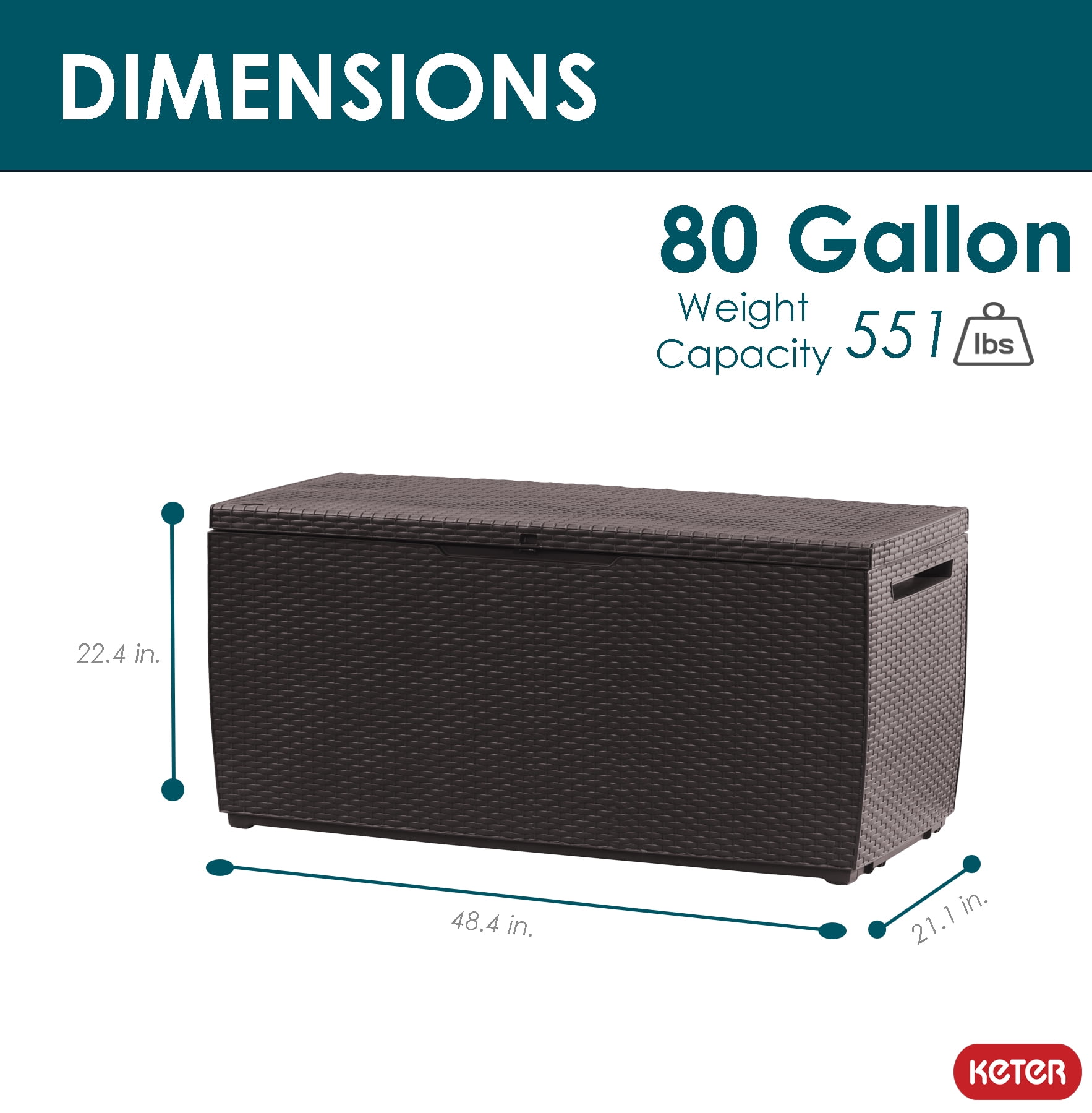 Keter Capri 80 Gallon Durable Weatherproof Resin Deck Box Organization and Storage for Outdoor Patio and Lawn, Rattan Espresso Brown