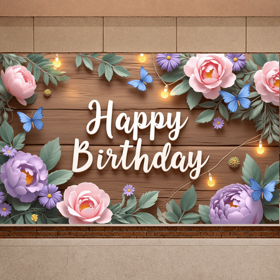 Floral Design Birthday Banner Elegant Butterfly Decoration for Birthday Party Event Celebration Indoor Decoration