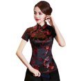 thumbnail image 2 of Yinreli Women Retro Qipao Tops Stand Collar Short Sleeve Floral Print Traditional Chinese Tops New Year Cheongsam Tops Women Clothes, 2 of 8