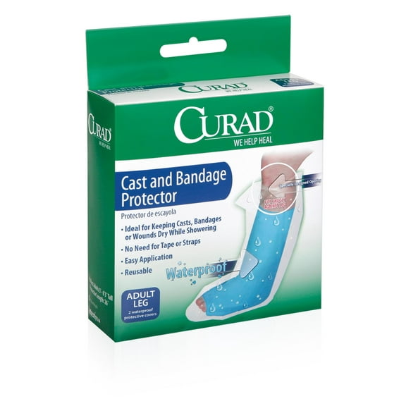 Curad Cast & Bandage Protector, Adult Cast Leg Protector For Shower or Bath, Waterproof, Clear, 2 Count