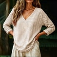 thumbnail image 4 of QQZ Womens 3/4 Sleeve Shirts V Neck Checkered Pattern Roll Up Sleeve Tops Cotton Casual Summer Blouses Shirts, 4 of 8
