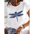 thumbnail image 3 of Top básico con estampado de mariposa de libélula explosiva para mujer, Camiseta holgada de manga corta con cuello redondo, camiseta de gran tamaño, ropa para mujer, 3 of 5