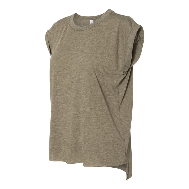 Bella Canvas Women's Flowy Rolled Cuff Muscle Tee - Dark Gray Heather, Relaxed Fit