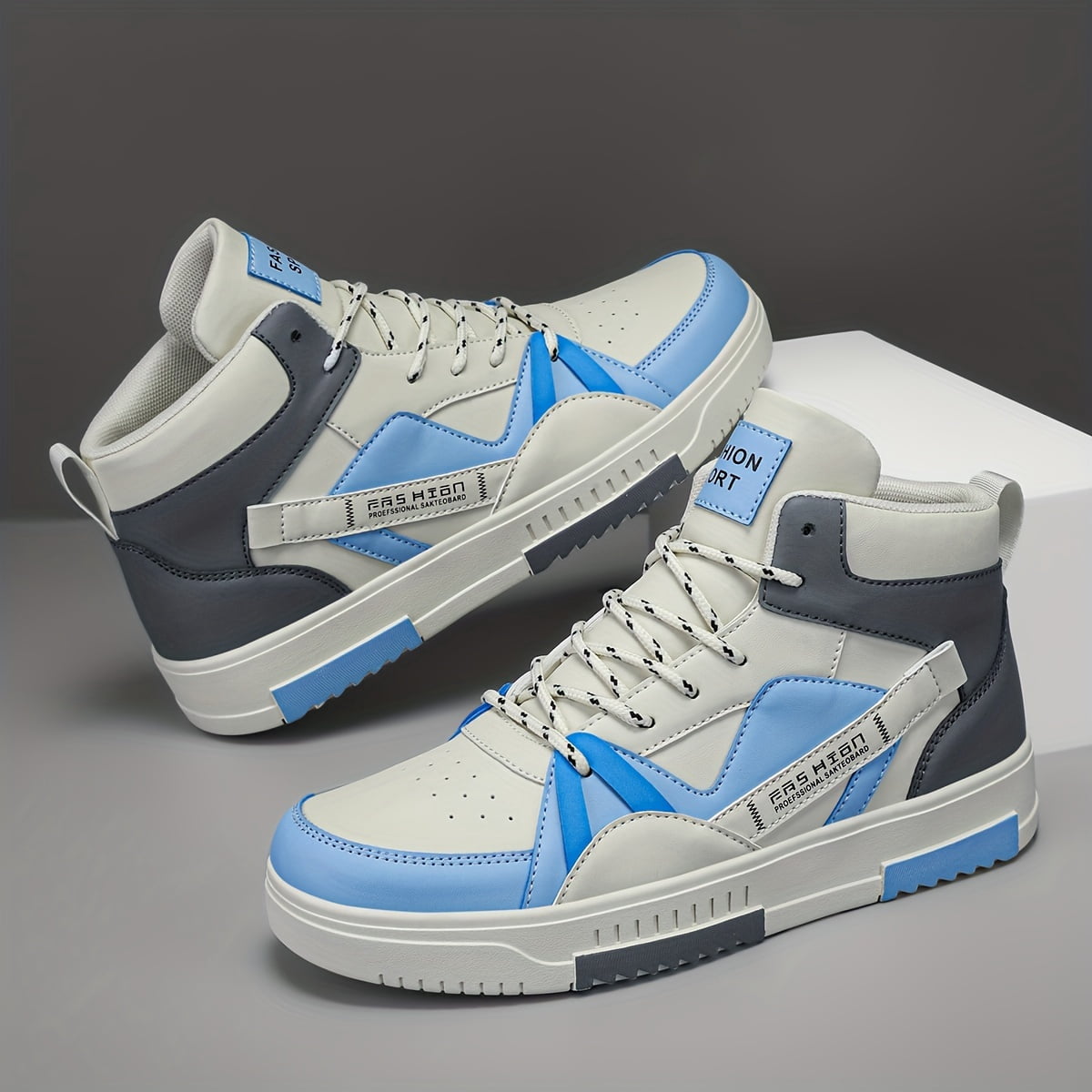 [sneakers] Men'S Letter-Patterned Color-Blocking Lace-Up Sports Comfortable Skate Shoes, Outdoor Non-Slip High-Top Athletic Hiking Shoes, Perfect for Everyday Casual Outdoor Activities