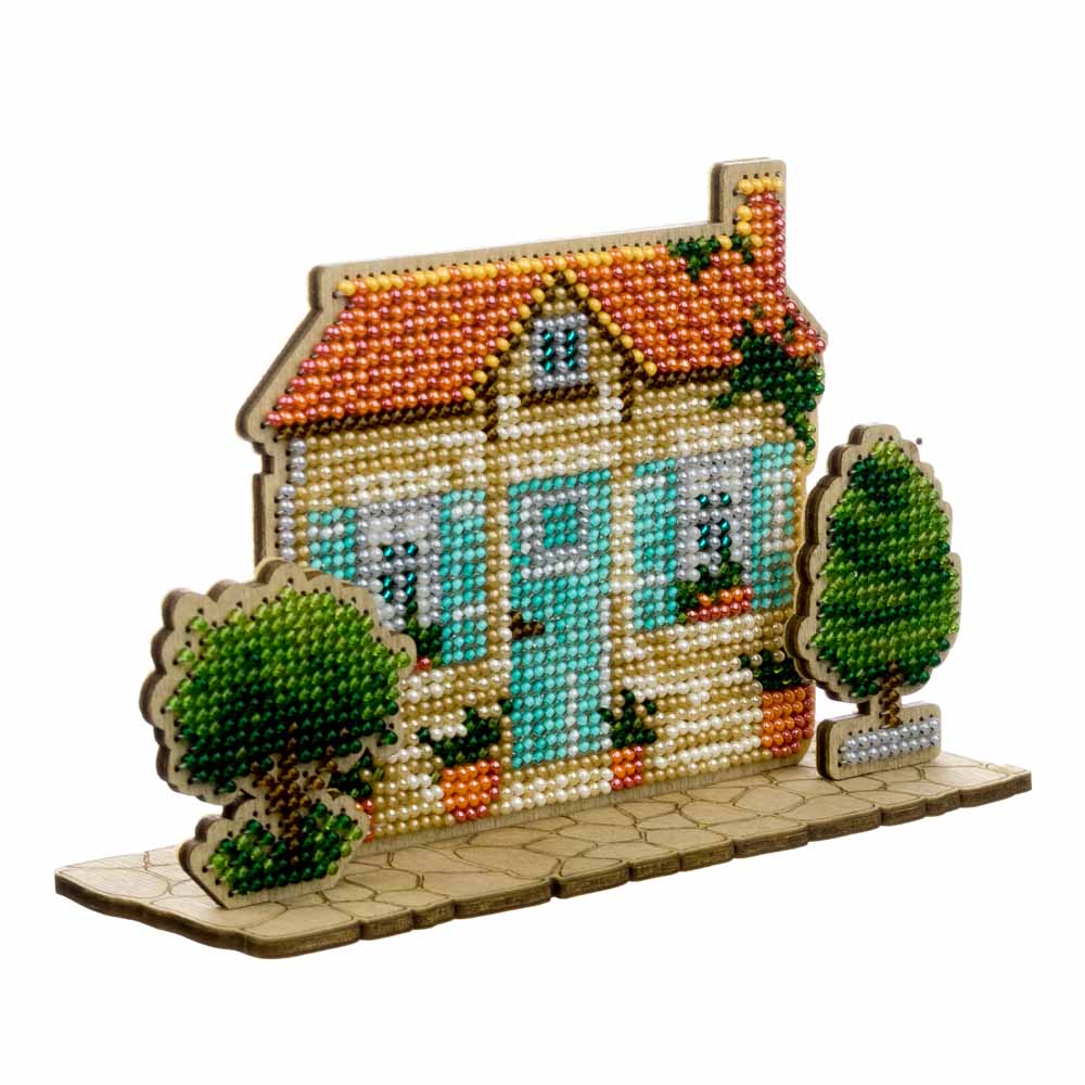 Wooden Bead Embroidery Kit Turquoise House FLK-590