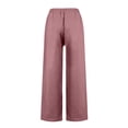 thumbnail image 5 of Linen Pants Women Wide Leg Casual Summer Vacation Outfits Travel Beach Pants Elastic Waist Ankle Split with Pockets Pink XL, 5 of 7