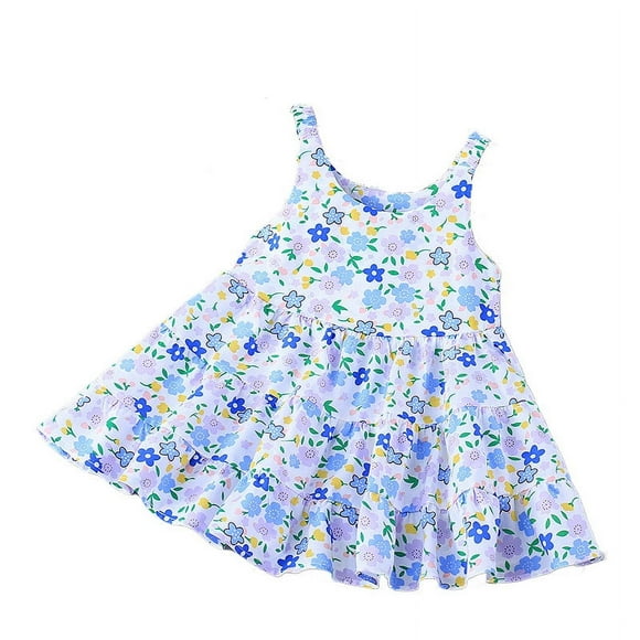 Dvkptbk Toddler Dress Girls Cute Summer Sleeveless Floral Printed Children Princess Dress Slip Dress