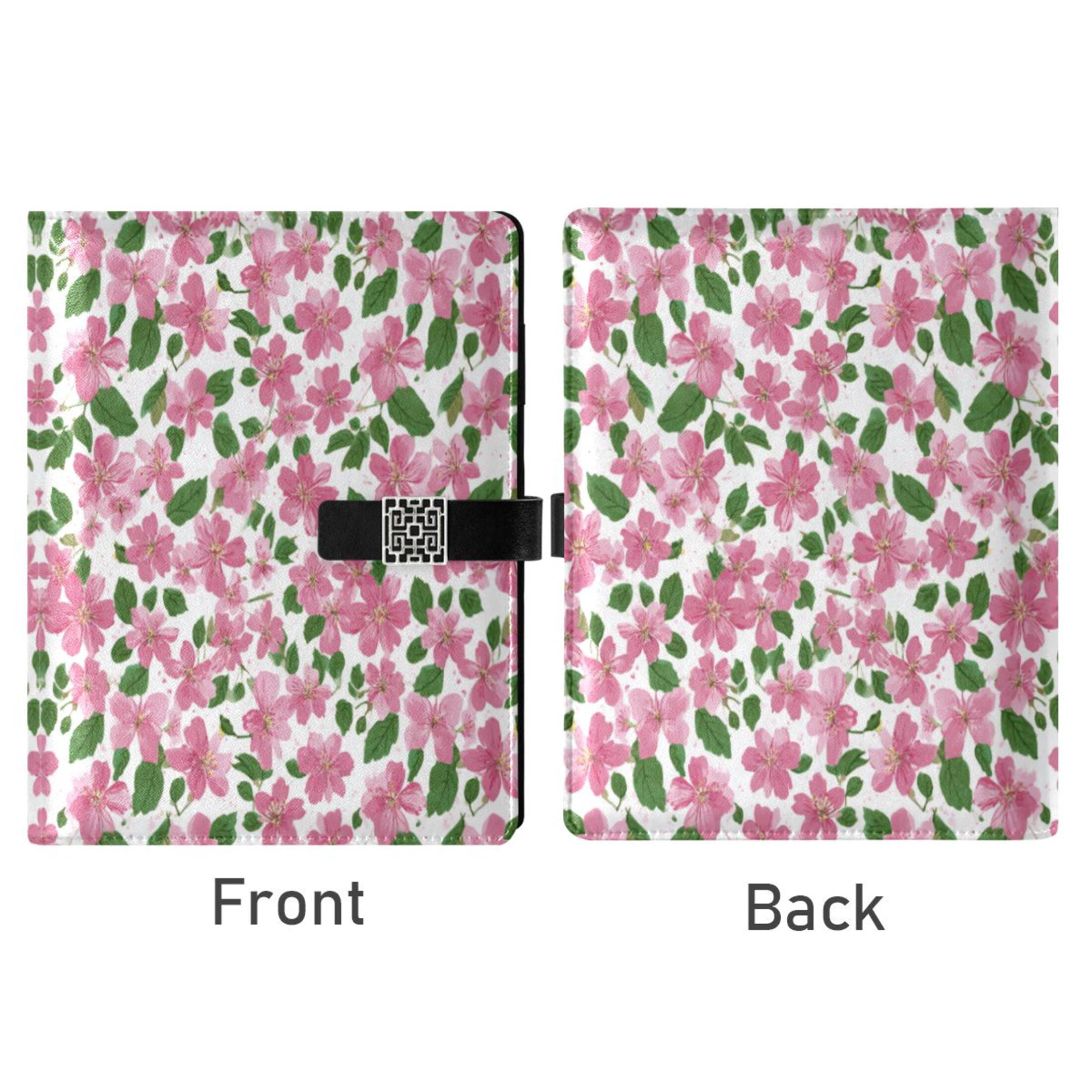 Leather Planner Leather Notebook Notebook Journal Binder Design Pen Pocket Design Convenient for Storage Pink Cherry Blossom Pattern