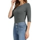 thumbnail image 4 of Camisetas casuales de ajuste slim con cuello barco y mangas de codo para mujeres INSPIRE CHIC en gris oscuro talla S, 4 of 6