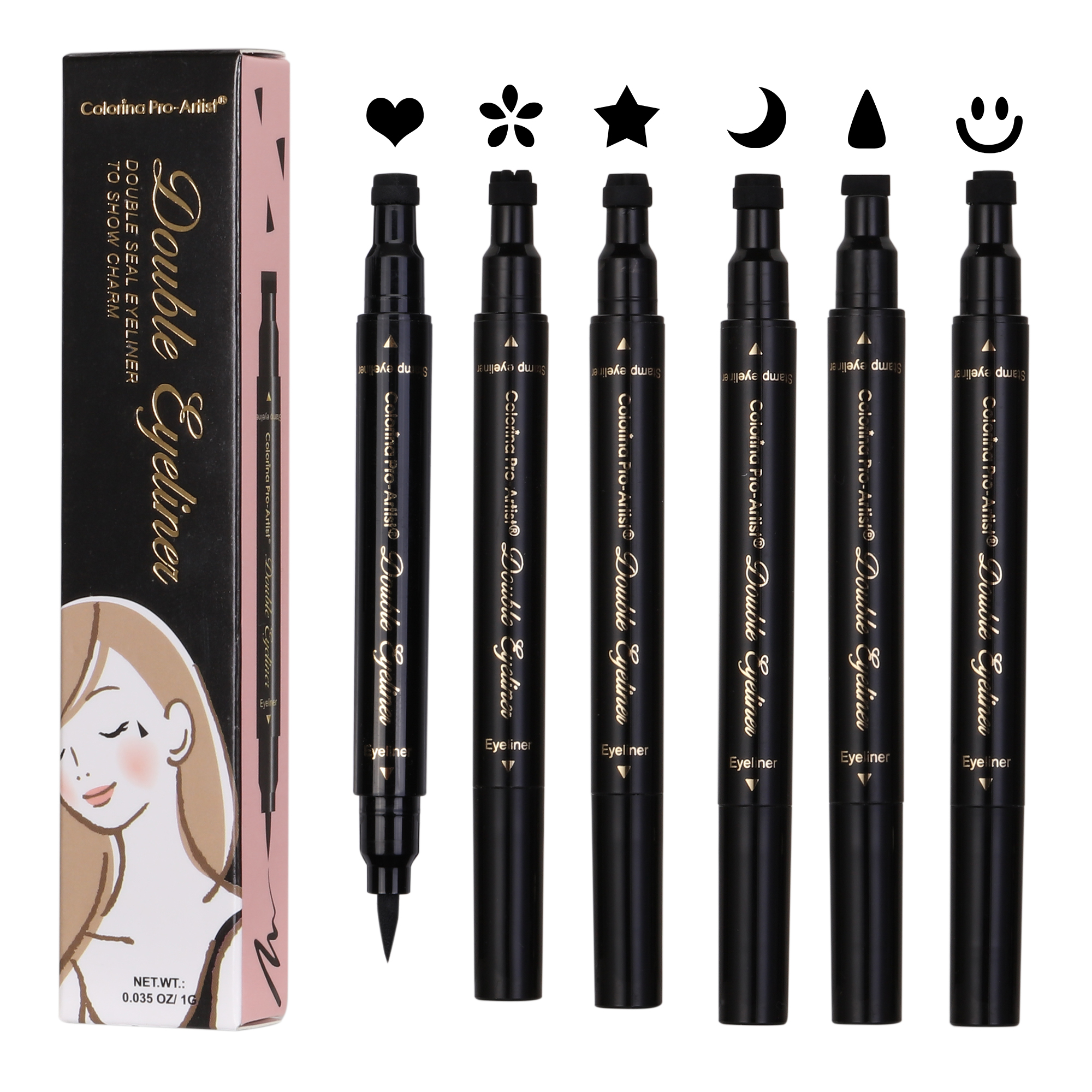 6 Pcs Doubleheaded Liquid Eyeliner Stamp Pen Set, Eye Liners for Women