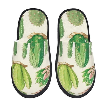 Balery Cactus And Succulent Slient Indoor Furry Fleece Comfort House Shoes Soft Non-Slip Home Shoes Cotton slippers House Slippers-- Large