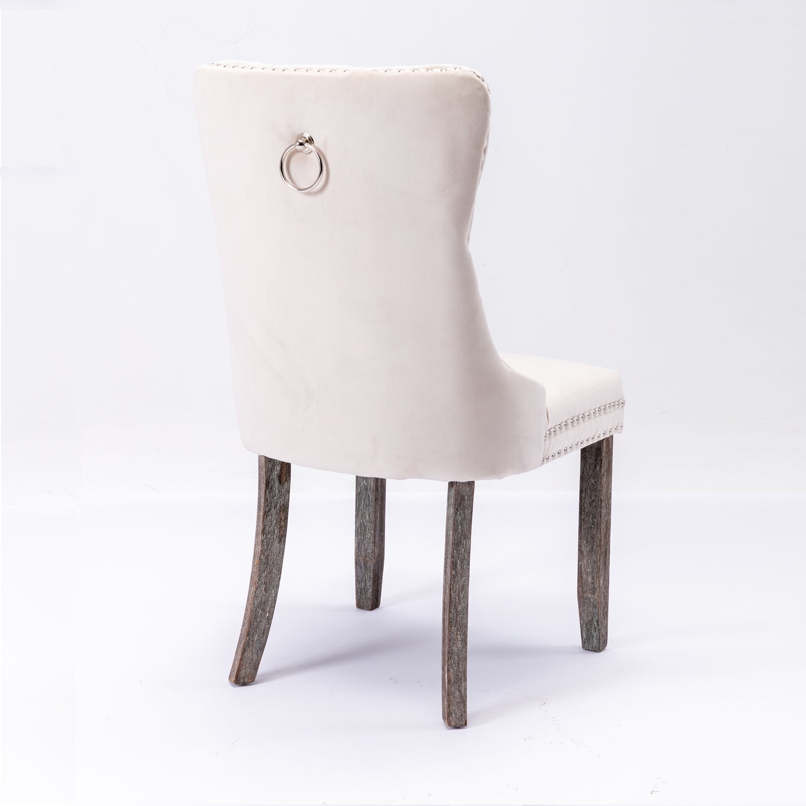 Set of 6 Velvet Fabric Dining Chairs Luxury Tufted Back with Nailed Trim and Back Ring Pull Home Kitchen Dining Room Chairs Armless Accent Side Chairs Solid Rubber Wood Legs